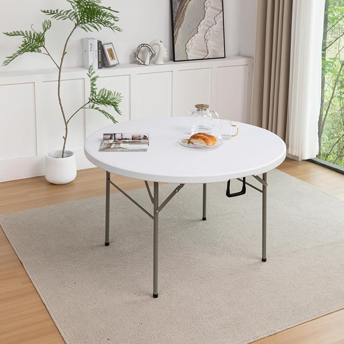 BTEXPERT Set of 2 White 4 Ft 48inch Round Plastic Folding Table Commercial Portable for Banquet Dining Wedding Party Events Home Kitchen Patio Backyard Indoor Outdoor
