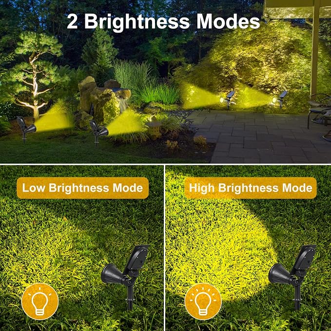 T-SUN Solar Spot Lights Outdoor Waterproof, Warm White, 4 Pack | 7 LEDs, 2 Lighting Modes, IP65 Waterproof Dusk to Dawn Solar Lights for Tree, Patio, Yard, Garden, Driveway, Pool Area