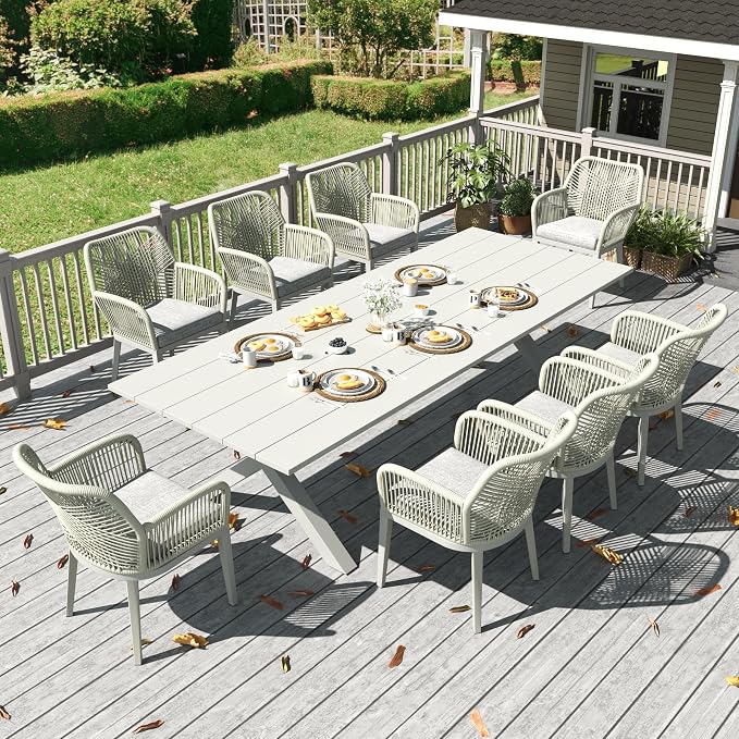 LayinSun Outdoor Dining Set for 8, 9 Pieces Patio Furniture Sets with Aluminum Dining Table and Rope Weave Chairs