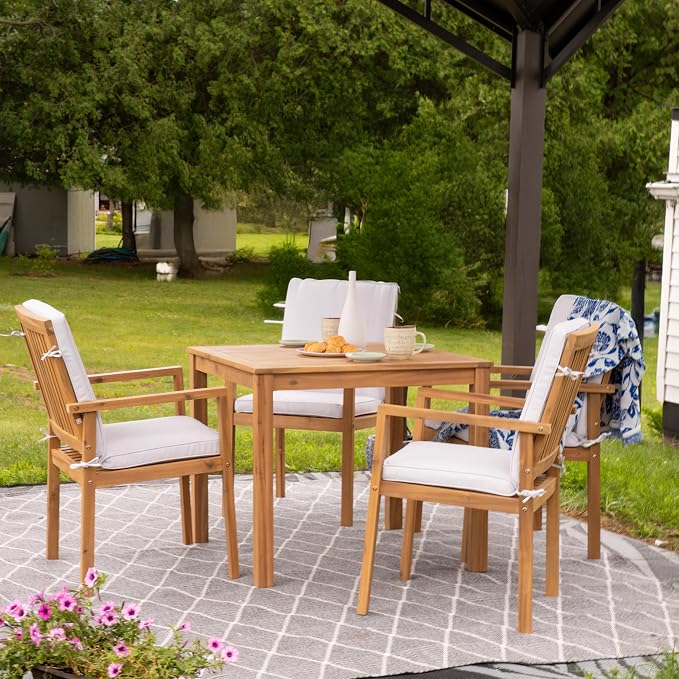 Sunnydaze 33.75" W Outdoor Dining Table for 4 - Rodanthe Acacia Wood Outdoor Table for Patio - Square - Natural Oil Finish - Seats 4 People