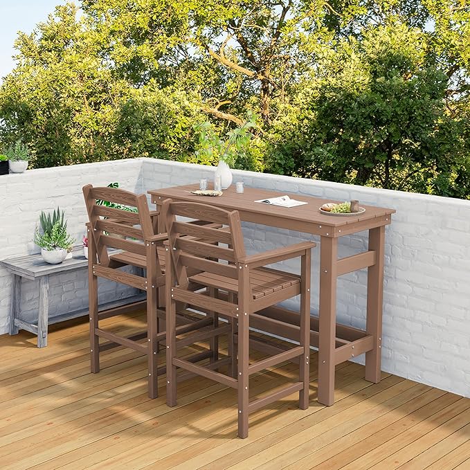 SERWALL 41" Outdoor Bar Table, All Weather HDPE Patio Bar Counter Height Table, Rectangle Patio Bar Table for Outside, Garden, Backyard, Balcony, Poolside, Brown