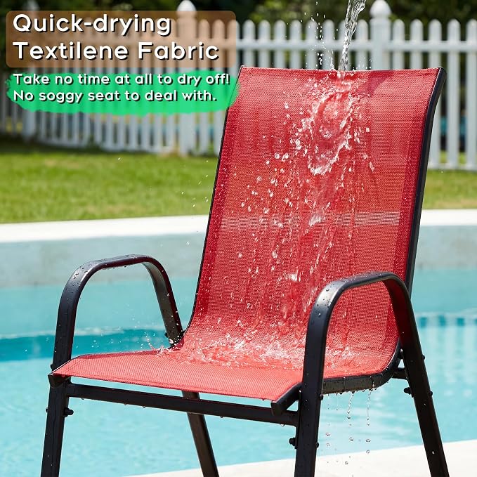 Outdoor Dining Set for 4, Patio Metal Table and Chairs Set with 1.97'' Umbrella Hole, 5pcs Patio Furniture Set 37.8”x37.8” Dining Table Set with Stackable Chairs for Backyard Pool Deck