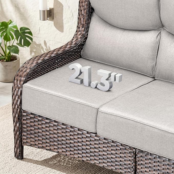 Luxury High Back Outdoor Furniture with 6-Inch Thick Cushions, Patio Furniture Set with Swivel Chairs, 4 PCS Wicker Conversation Set for Porch, Balcony, Deck and Yard