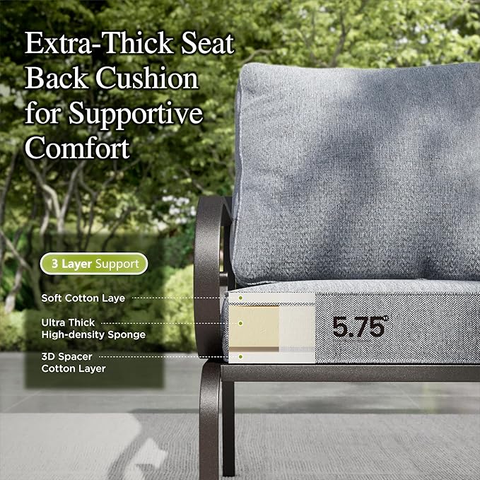 Sophia & William Patio Conversation Set for 7, 3-Seater Sofa, 4 Swivel Chairs and a Coffee Table, Metal Outdoor Furniture with 5.75" Extra Thick Cushions, Grey