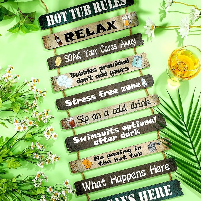 Tatuo Hot Tub Pool Patio Rules Signs Gifts Wood Funny Rules Signs Decorative Outdoor Regulations Plaque Wall Bath for Bathroom Pool Backyard Outdoor Wall Art Accessories(Modern)