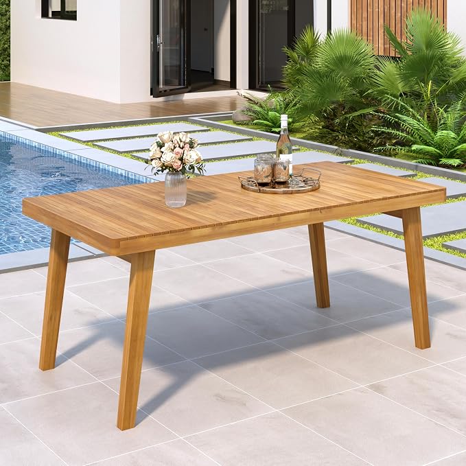 Merax 69" Acacia Wood Outdoor Dining Table with Slatted Top for Patio & Garden Gatherings, 300 lbs Weight Capacity, Natural