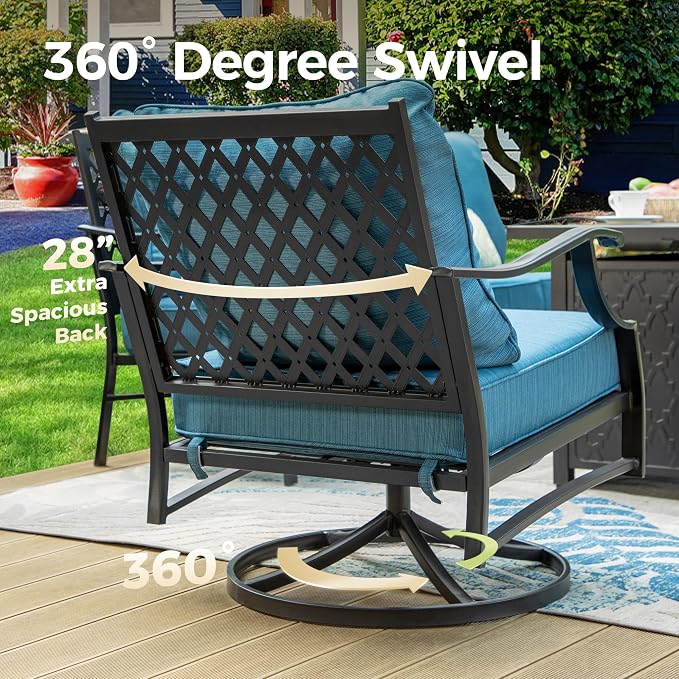 MIXPATIO Patio Furniture Set 5 pcs, Outdoor Patio Furniture, 3-Seat Sofa, 2 Swivel Chairs, 2 Ottomans and 5.75" Extra Thick Cushion, Conversation Set for Backyard Deck,Gemstone Blue