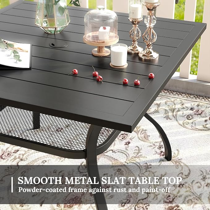 VICLLAX 5 Pieces Patio Dining Set for 4, Outdoor Furniture Set Includes 37.8" Square Outdoor Table and 4 Patio Swivel Chairs for Lawn Garden, Black Tabletop and Blue Fabric