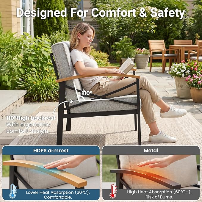 3-Piece Outdoor Patio Furniture Set for All-Weather, Heavy-Duty Metal Outside Furniture with Washable Thick Cushions, Patio Sectional with Coffee Table for Patio, Deck, Backyard, Garden, Beige