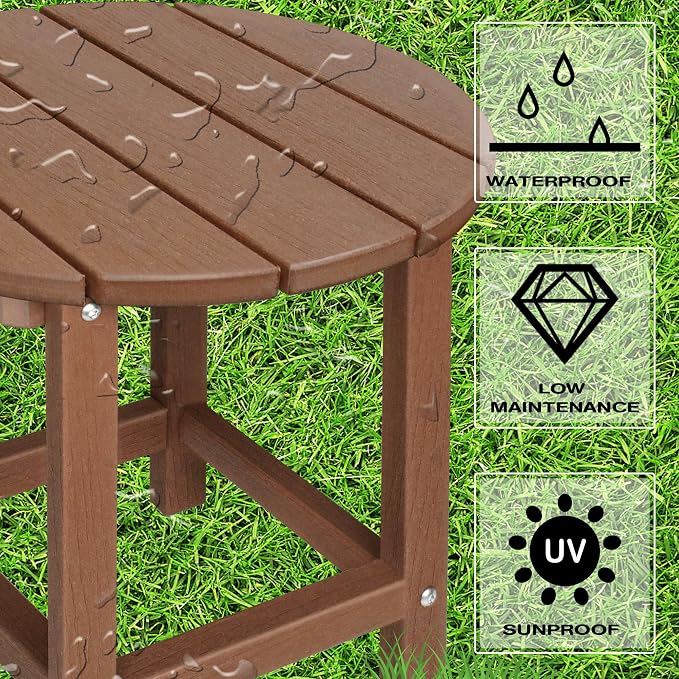 LZRS Adirondack Patio Side Table End Table, Outdoor Coffee Tables for Patio, Backyard,Pool, Indoor Companion, Easy Maintenance & Weather Resistant(Brown)