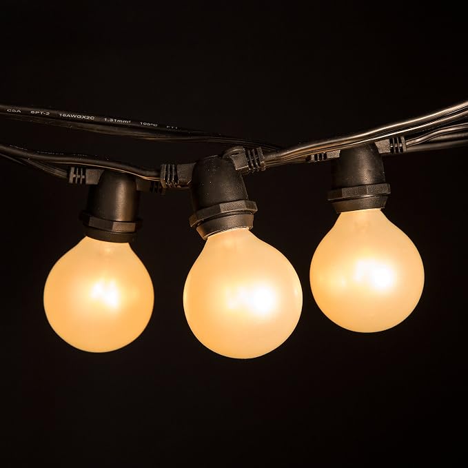 White Pearl Outdoor Patio Globe String Lights (Commercial 100 Foot 80 Socket - G50 White Pearl 2 Inch Bulbs - Black Wire)