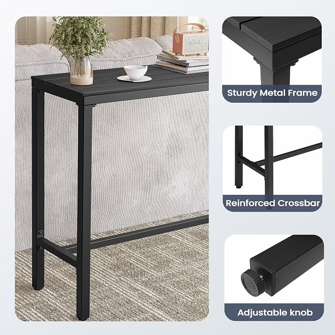 Outdoor Bar Table 63" All-Weather Patio Bar Table with Metal Frame and Waterproof Wood-Like Tabletop Outdoor Console Table for Balcony Yard Garden Bistro Hot Tub Use(Black)