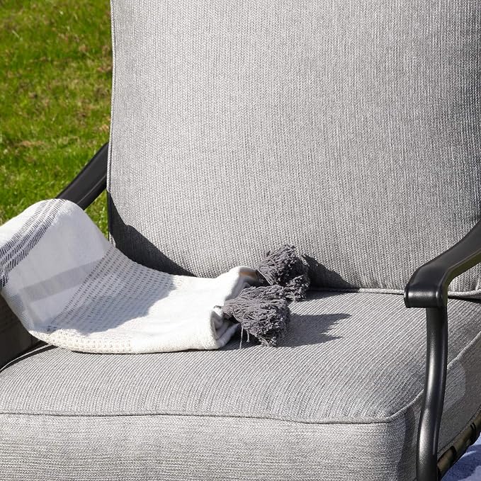 Patio Chairs Bistro Rocking Sofa Chair Modern Outdoor Furniture Set Conversation Sets with 5.1 Inch Thick Seat Cushions (2PCS-2, Grey)