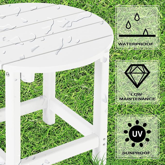 LZRS Adirondack Patio Side Table End Table, Outdoor Coffee Tables for Patio, Backyard,Pool, Indoor Companion, Easy Maintenance & Weather Resistant(White)