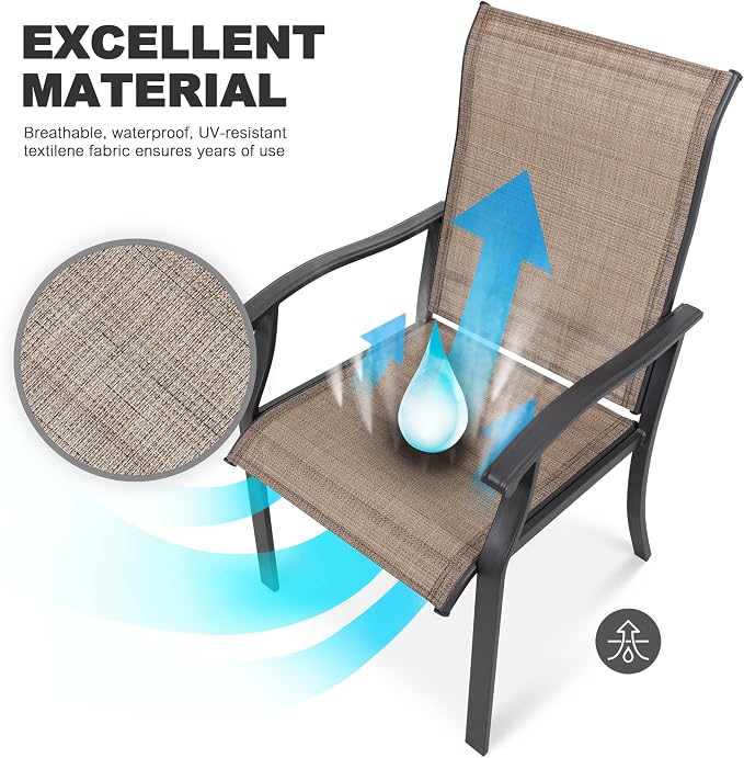 NUU GARDEN 5-Piece Patio Dining Set with Umbrella Hole Includes Slatted Square Table and 4 Ergonomic Textilene Chairs All-Weather Furniture for Garden Backyard Deck Poolside Black Brown