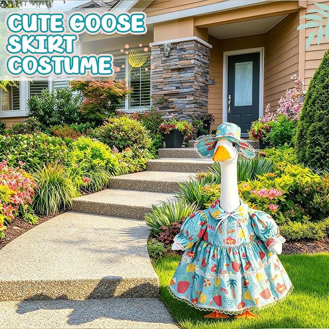 FuWeave Fall Porch Goose Outfit for Lawn Decor | Fits 23"/17" Lawn Plastic/Cement Statue Goose Costume Dress for Front Outdoor Courtyard Garden Patio Yard Decoration