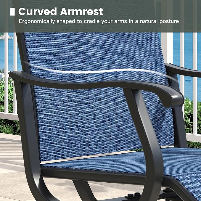 Outdoor Dining Set for 2, 18.5" Metal Round Patio Side Table and Sling Patio Swivel Chairs, 3 Pieces Patio Table and Chairs Set for Garden Backyard, Dark Blue and Black