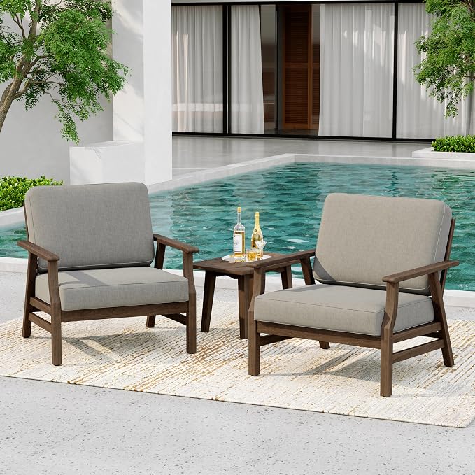 4 Pieces Patio Furniture Sets, Teak Wood Outdoor Sectional Furniture with Coffee Table, 4 Seats Patio Sofa Couch Conversation Set for Backyard Deck - Light Camel
