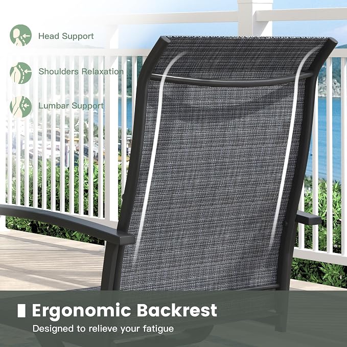 7 Pieces Outdoor Dining Set, 59.2" Rectangular Patio Table and Chairs Set with 2 Swivel Chairs & 4 Stationary Chairs for Deck Lawn Backyard, Black & Black