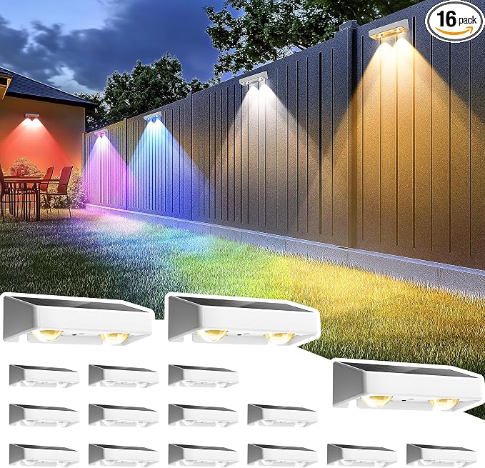 SOLPEX Solar Fence Lights Outdoor, 9 Fixed Colors ＆ Color Changing Fence Solar Lights Outdoor Waterproof IP65, LED Deck Lighting for Backyard Wall Step Patio Railing Pool Porch (16 Pack) | LED Deck Lighting for Halloween Backyard Wall Step Patio Railin...