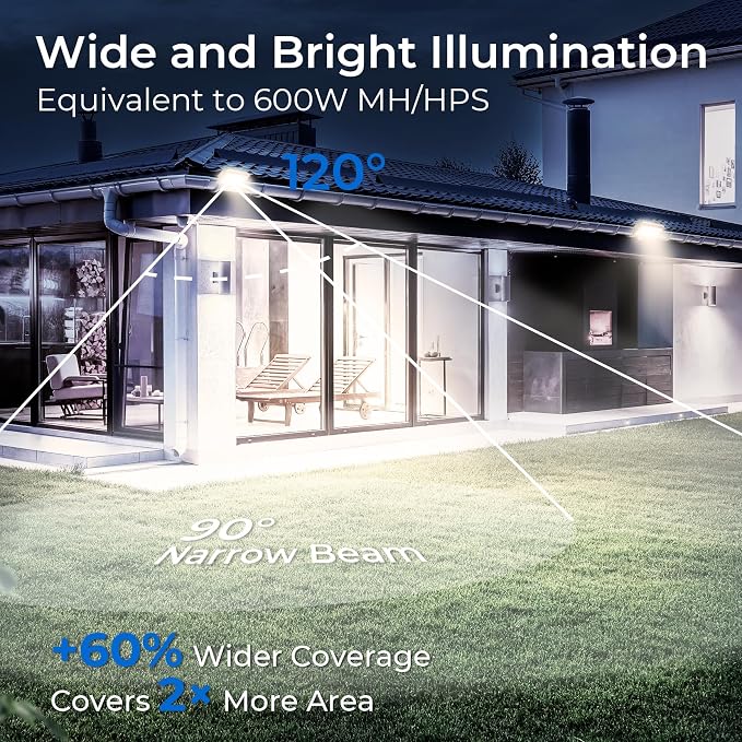 CINOTON 120W LED Flood Lights Outdoor, IP65 Waterproof Exterior Security Wall Lights with 180°Knuckle, 16800LM 120V Outside Aluminum Lighting Fixture for Courtyard Barn Garage 5000K 2 Pack, UL Listed