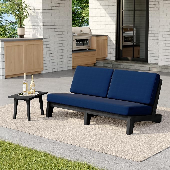 2 Pieces Patio Furniture Sets, All-Weather Outdoor Wood Bistro Set Patio Conversation Side Table Chiars and Patio Loveseat for Balcony, Backyard