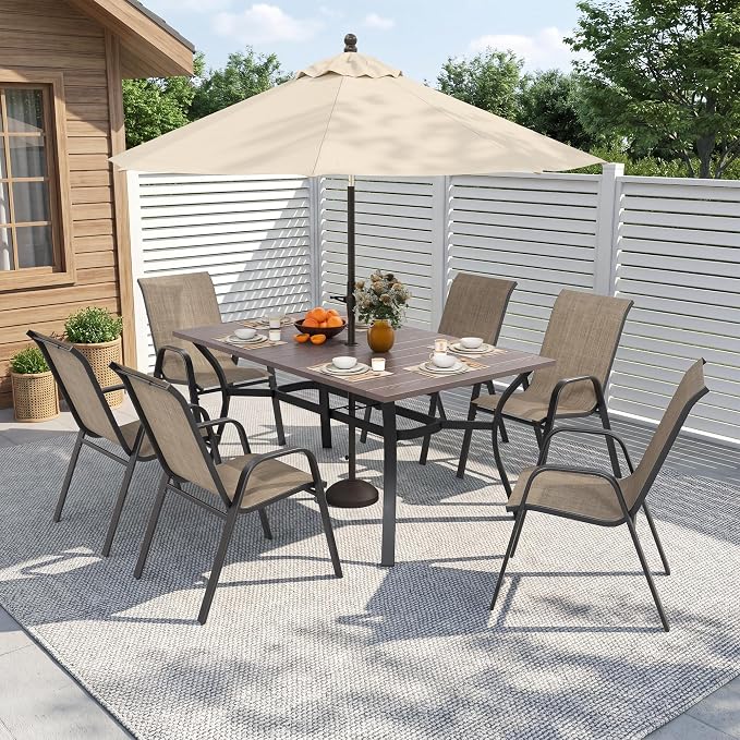 63'' Outdoor Dining Table for 6, Black Metal Patio Dining Table with 1.97'' Umbrella Hole,Anti-Rust Waterproof Square Table for Porch Deck Poolside Garden Backyard