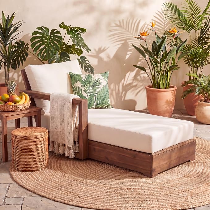 Christopher Knight Home L-Shaped Outdoor Patio Sectional Sofa Set, 3-Seater Acacia Wood Floor Seating Patio Couch with Cushions, Modular Outdoor Patio Furniture for Backyard Porch Deck, Beige+Brown