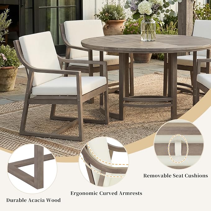 WILLIAMSPACE 5-Piece Acacia Wood Round Outdoor Patio Dining Set with 4 Chair, Brown