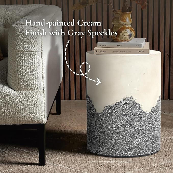 LuxenHome Gray and Cream Cement Round Outdoor Side Table, Set of 2