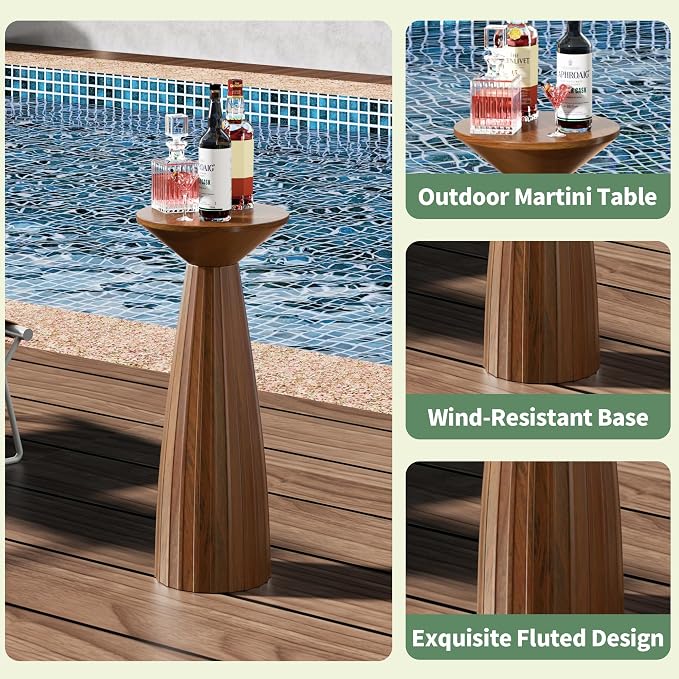 Metal Outdoor Side Table, Steel Round Accent Table, Small End Table Patio Furniture, for Garden, Pool, Yard, Balcony, Living Room, Deck, Weather Resistant, No Assembly (Brown Patio End Table)