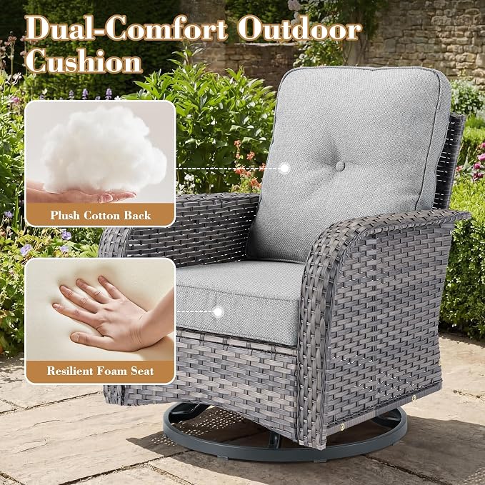 5 Pieces Patio Furniture Set, All Weather Rattan Patio Conversation Sets with Swivel Rocking Chairs, Coffee Table, High Back Outdoor Furniture Loveseat for Porch, Backyard,Dark Grey