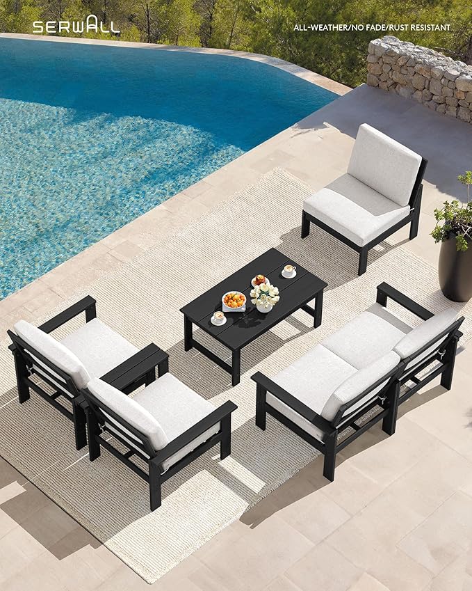 SERWALL HDPE Outdoor Patio Furniture Set with Coffee Table