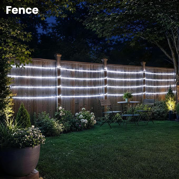 GIGALUMI 2 Pack Solar Rope Lights Outdoor Waterproof, Cool White | Total 72FT 200LED, 8 Modes IP65, Solar String Lights for Outside Tree Fence Railing, Decorative Lighting for Patio Yard Porch