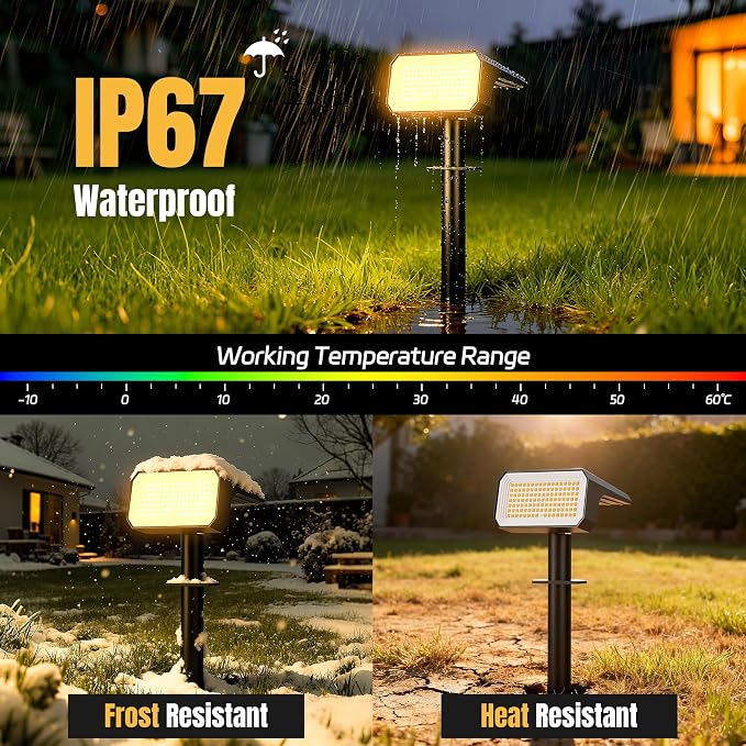 Solar Spot Lights Outdoor Waterproof, 6 Pack, 118 LED Warm White | IP67, 4 Modes Auto On/Off, for Yard Garden Pathway Walkway Tree Patio Driveway