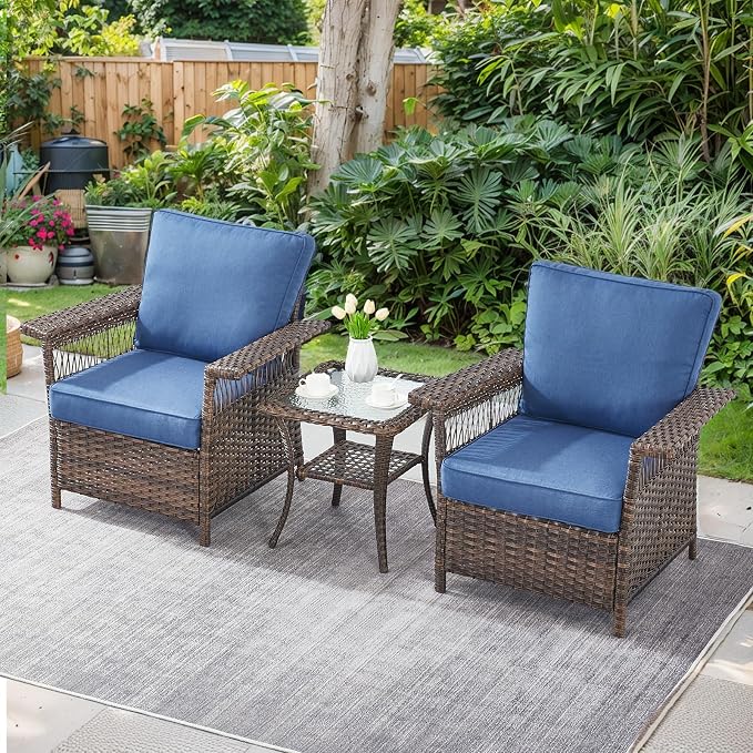 Patio Furniture Set with Fire Pit Table, 6PCS Patio Conversation Set Brown Resin Wicker Patio Chair Sofa Ottoman with 43in Rectangular Iron Outdoor Fire Table PE Rattan Furniture