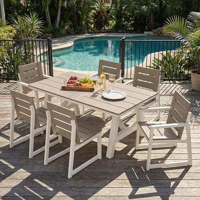 Costaelm Stinson HDPE Plastic Outdoor Patio Dining Arm Chair, Weathered Wood