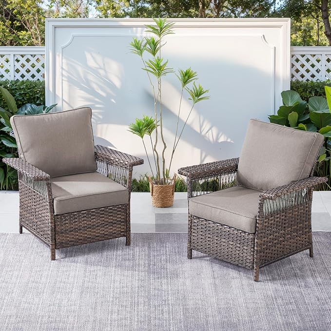 Patio Furniture Set with Fire Pit Table, 6PCS Patio Conversation Set Brown Resin Wicker Patio Chair Sofa Ottoman with 41in Rectangular Outdoor Fire Table PE Rattan Furniture Set
