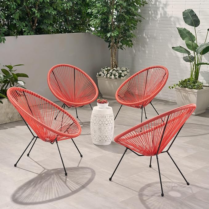 Christopher Knight Home Outdoor Hammock Weave Chair with Steel Frame (Set of 4) - Orange and Black