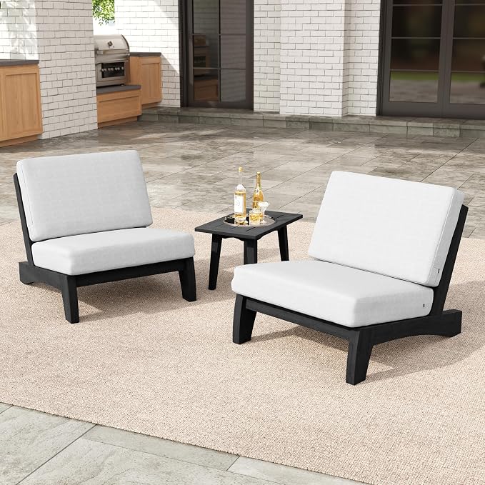 3 Pieces Patio Furniture Sets, All-Weather Outdoor Wood Bistro Set Patio Conversation Side Table Chiars for Balcony, Backyard