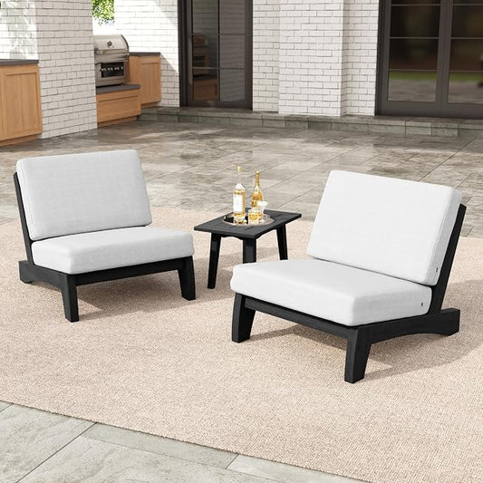 3 Pieces Patio Furniture Sets, All-Weather Outdoor Wood Bistro Set Patio Conversation Side Table Chiars for Balcony, Backyard