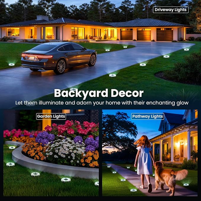 SOLPEX Solar Ground Lights Outdoor, Pathway Lights 12 Pack Cool White | IP65 Waterproof Landscape Lighting for Walkway, Driveway, Pathway, Garden, Backyard Decor- Transparent Lampshade