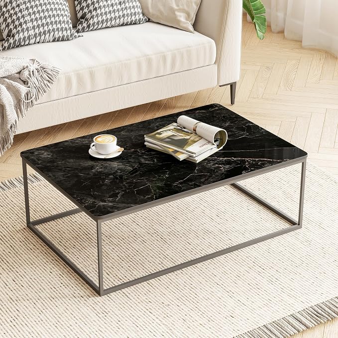 Rectangle Table Top,35.4 ” x 23.6 ” Black Sintered Stone Tabletop, DIY Replacement & Cover Marble Desktop, Scratch & Wear Resistant, Easy to Clean, Suitable for Indoor & Outdoor