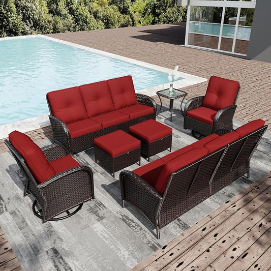 Joyside Wicker Patio Furniture Set, 7 Piece Outdoor Furniture Set with Thickened Cushions, High Back, Deep Seating, Wide Armrest, Outdoor Swivel Rocker Chairs for Porch, Deck