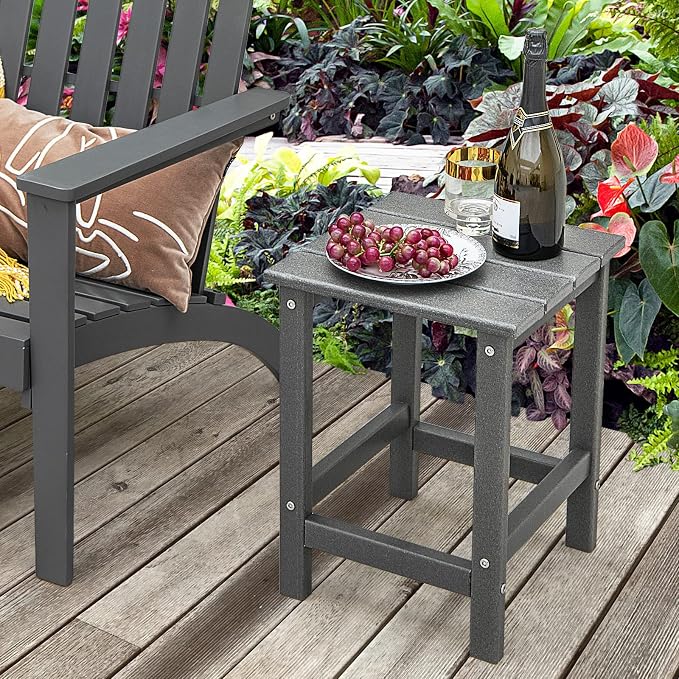 Tangkula Square Outdoor Side Table, Weather Resistant HDPE Adirondack Table, Outdoor Chairside End Tables for Lawn Garden Balcony, Easy Assembly, Patio Side Table, 14 x 14 x 18.5 Inch (2, Gray)