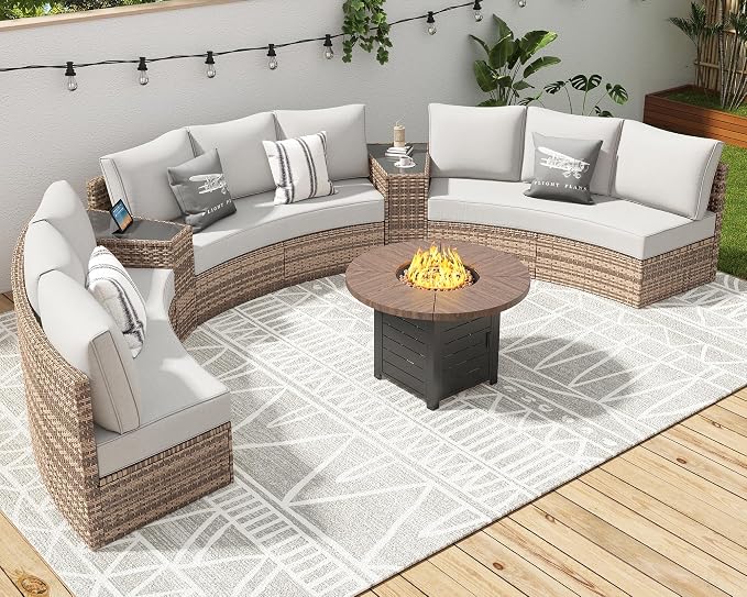 LUXOAK 3-Piece Wicker Patio Furniture Set, Waterproof Half-Moon Sectional Sofa with Cushions, Rattan Outdoor Conversation Set for Garden, Pool, Beach & Balcony, Beige