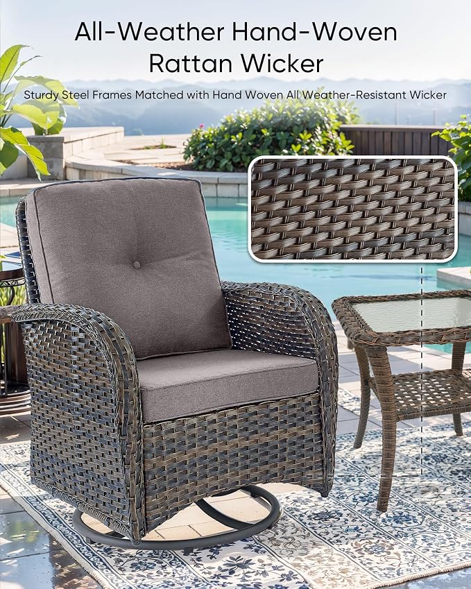 HUMMUH Patio Furniture Set -10 Piece Outdoor Furniture Set with Fire Pit Swivel Rocker Chairs for Porch,Backyard,Poolside