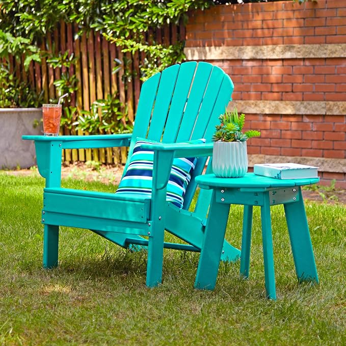 20''D Outdoor Patio HDPE Round Adirondack Side Table, 20" D, Aqua