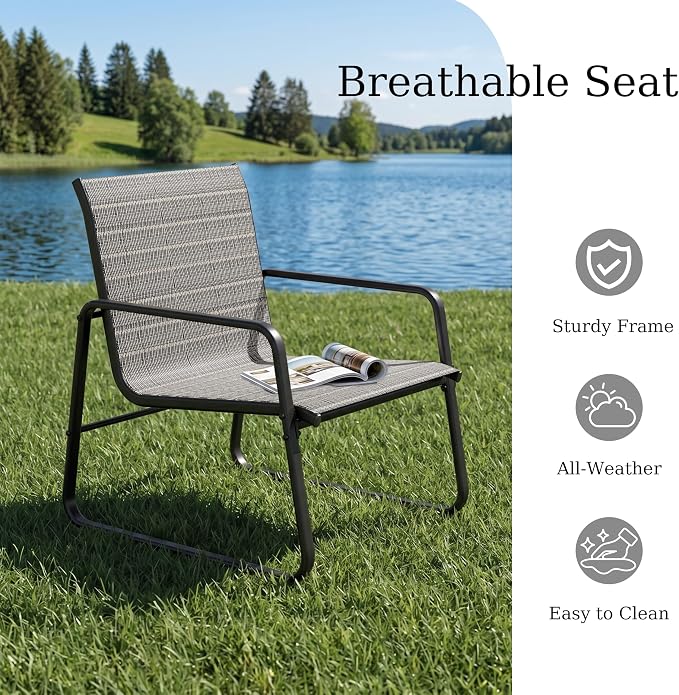 Kullavik 4-Piece Outdoor Patio Furniture Set,Textilene Patio Conversation Set with Loveseat,2 Single Chairs,Glass Coffee Table for Garden,Lawn,Balcony,Poolside,Brown