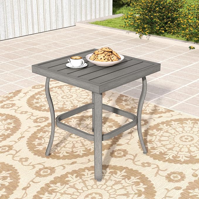 HAPPATIO Patio Outdoor Side Table, Modern Aluminum Square Table for Outside, Easy Assembly and Maintenance with Adjustable Feet for Deck, Pool, Balcony